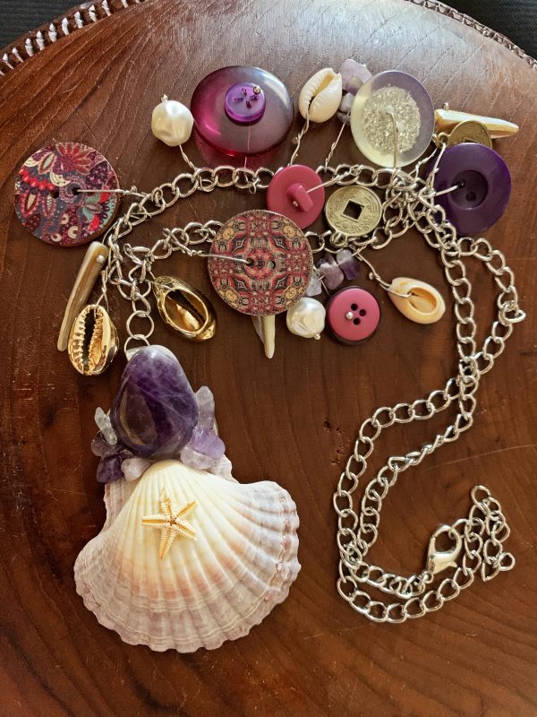 Unique Charm Necklace | Shell and Crystal Pendant Jewelry | Gifts for Women | Adjustable Necklace | Bead and Button Charms - Image 3