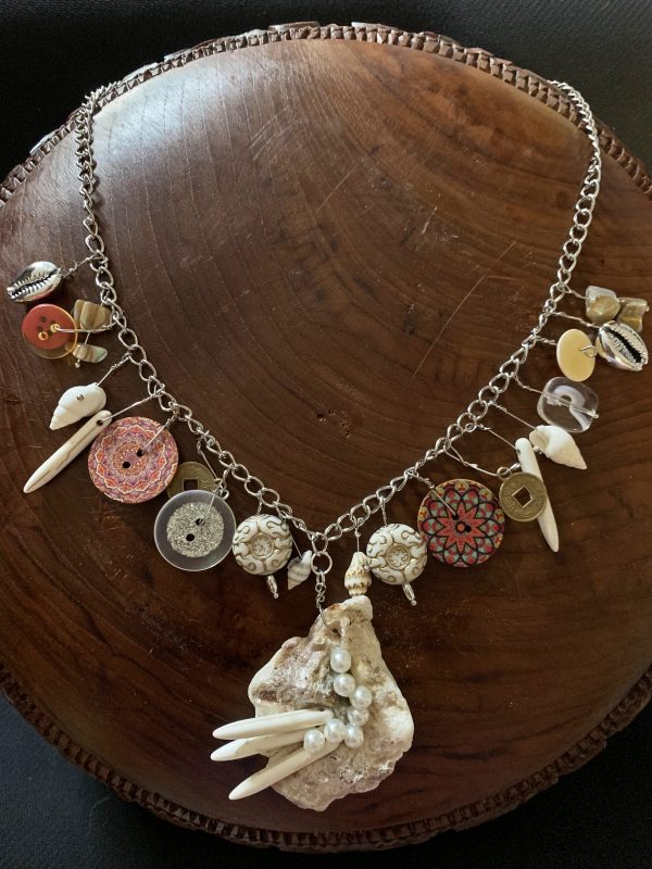 Unique Charm Necklace | Shell and Crystal Pendant Jewelry | Gifts for Women | Adjustable Necklace | Bead and Button Charms - Image 10