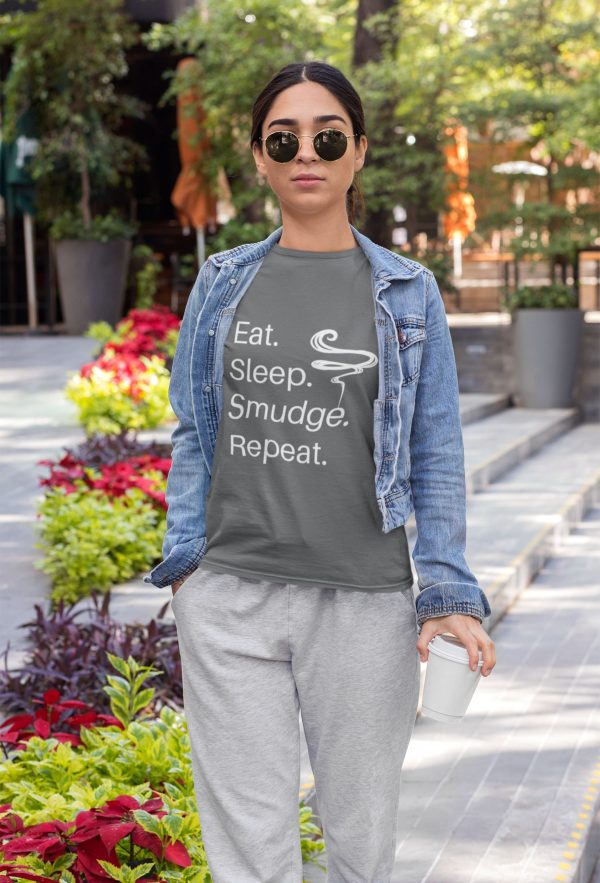 Eat Sleep Smudge Repeat Short Sleeve Tee | Spiritual Design Unisex T-shirt | Sage | Meditation Apparel | Yoga Top | Witchy Clothes