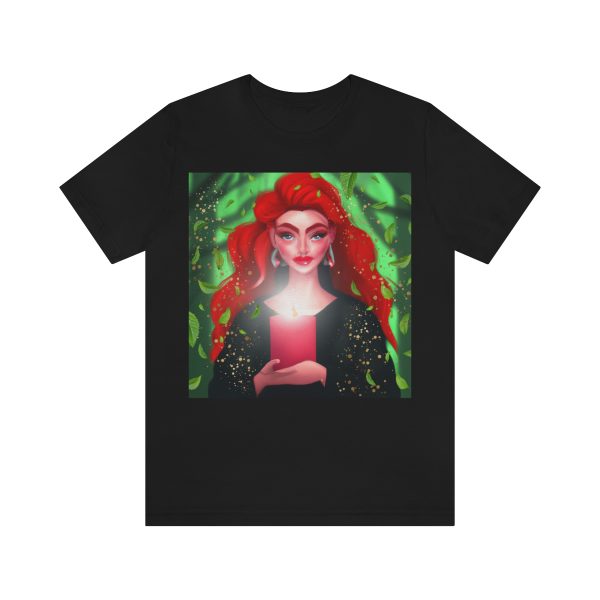 Fire Witch Short Sleeve Tee, Spiritual Design Unisex T-shirt, Energy Healer Red Head Woman Digital Art Top, Magic Girl T Shirt, Pagan - Image 5