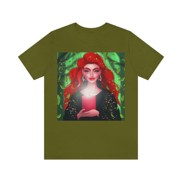 Fire Witch Short Sleeve Tee, Spiritual Design Unisex T-shirt, Energy Healer Red Head Woman Digital Art Top, Magic Girl T Shirt, Pagan - Image 6