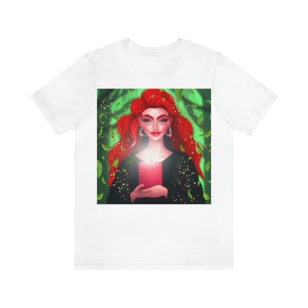 Fire Witch Short Sleeve Tee, Spiritual Design Unisex T-shirt, Energy Healer Red Head Woman Digital Art Top, Magic Girl T Shirt, Pagan - Image 4