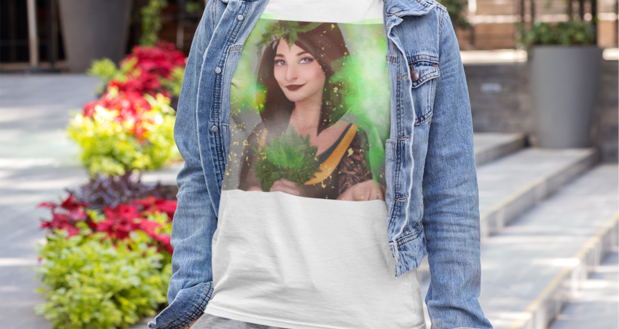 Forest Witch Short Sleeve Tee, Spiritual Design Unisex T-shirt, Energy Healer Woman Digital Art Top, Magic Girl T Shirt, Pagan Mystic