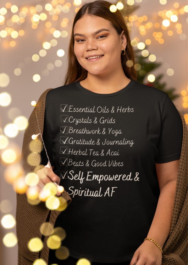 Essential Oils Crystal Yoga Gratitude Empowered Tee, Spiritual AF T-shirt, Women's Energy Top, Self Love T Shirt, Boho Hippie Comfy Shirt