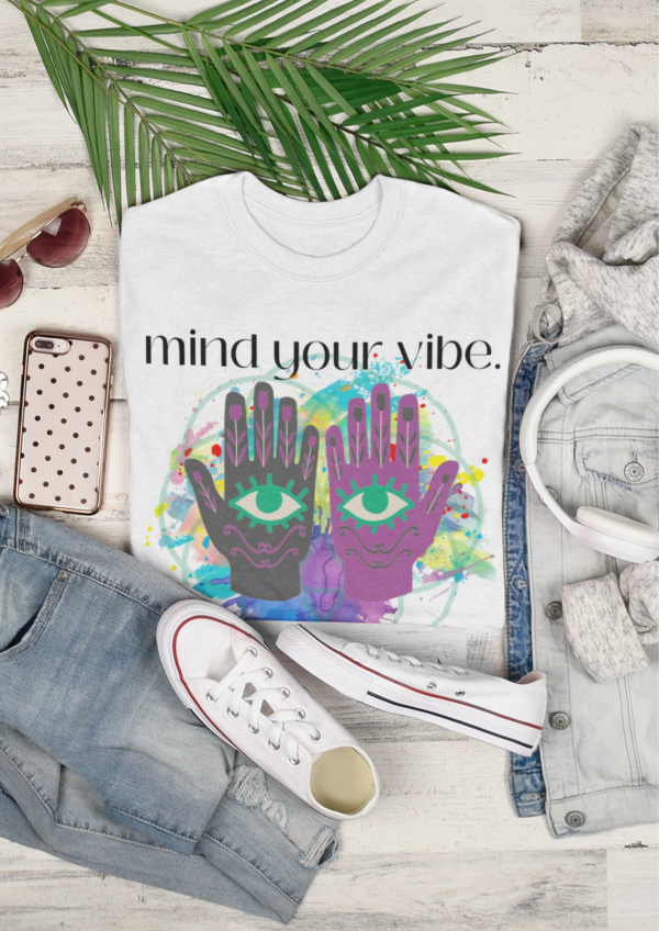 Mind Your Vibe Tee, Spiritual T-shirt, Women's Energy Top, Self Love T Shirt, Boho Hippie Clothes, Comfy Yoga Shirt