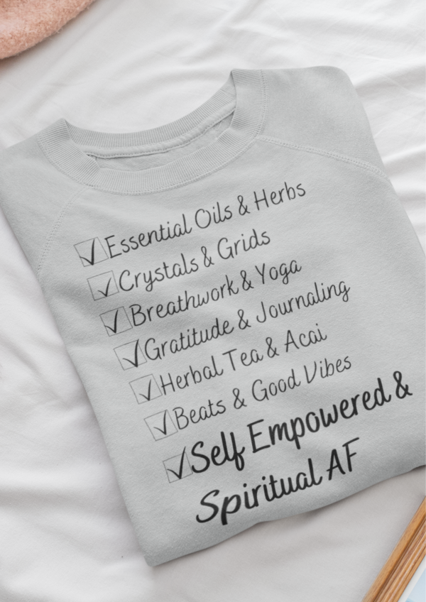 Essential Oils Crystal Yoga Gratitude Empowered Tee, Spiritual AF T-shirt, Women's Energy Top, Self Love T Shirt, Boho Hippie Comfy Shirt - Image 3