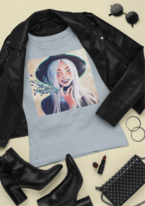 Sage Witch Short Sleeve Tee, Spiritual Design Unisex T-shirt, Energy Healer Blonde Woman Digital Art Top, Magic Girl T Shirt, Pagan Crew - Image 3